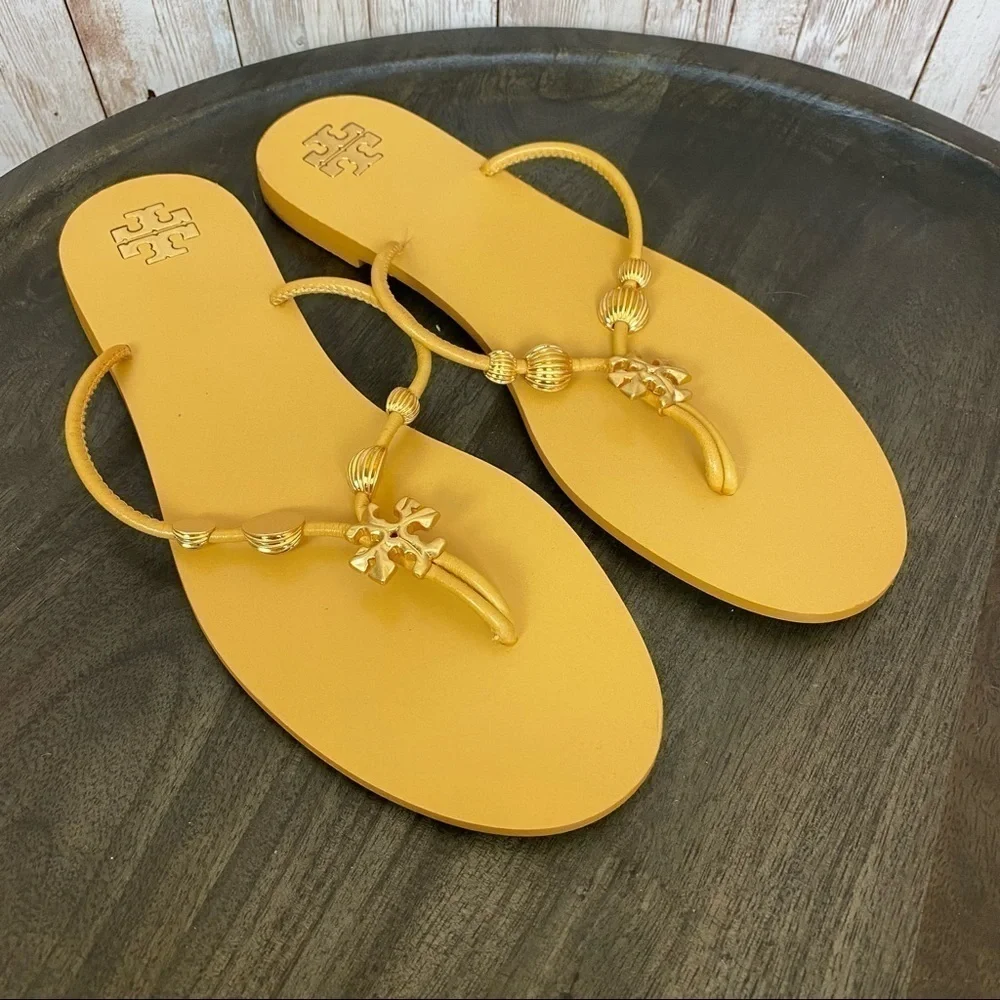 Tory Burch Capri Leather Beaded Flip‎ Flop Sandals Size 7 Women